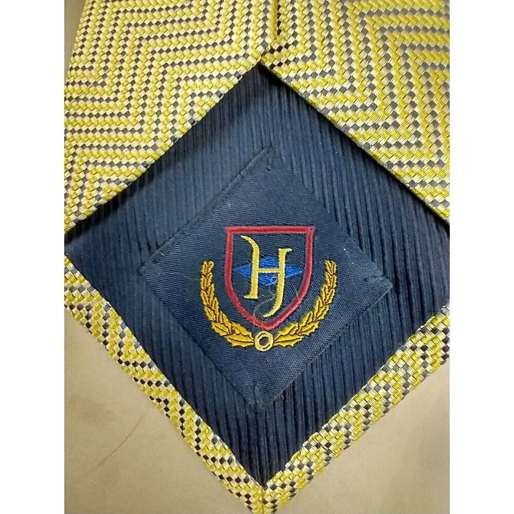 HENRY‎ JACOBSON Blue Yellow Textured Vintage 100% SILK TIE Jacquard